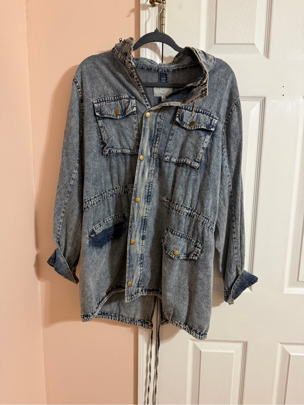 Hayden Stone Wash Denim Utility Jacket with Hood
